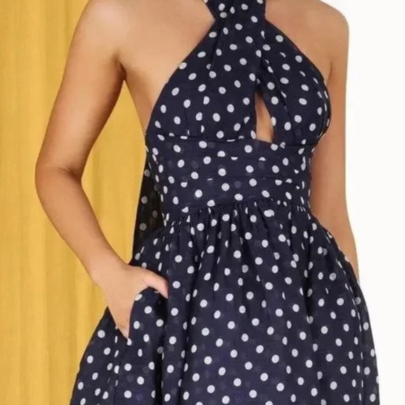 ZIMMERMANN High Tide Linen-Silk Halter Midi Dress Blue Polka Dot-Size 1 - Picture 4 of 5
